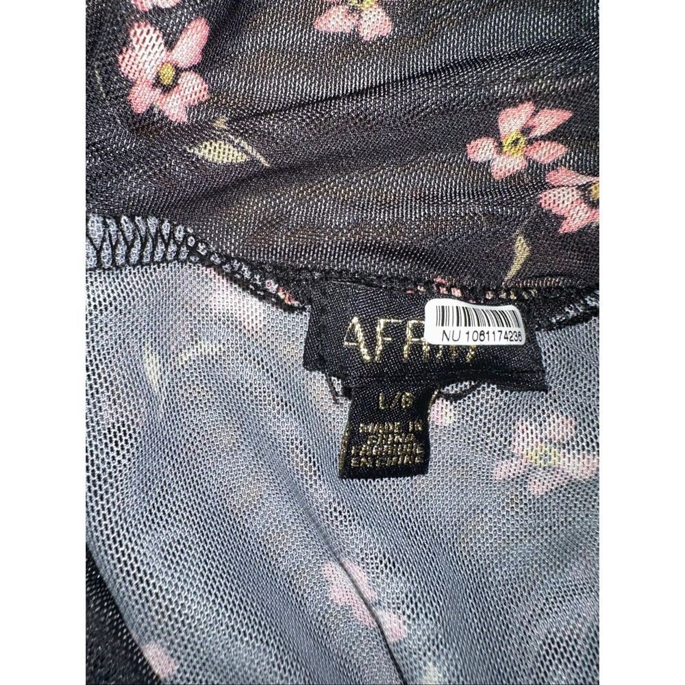 Free People Sz L AFRM Asher 2-Ply Mesh Cowl Top Black Pink Floral Sheer Draped T - Picture 8 of 12